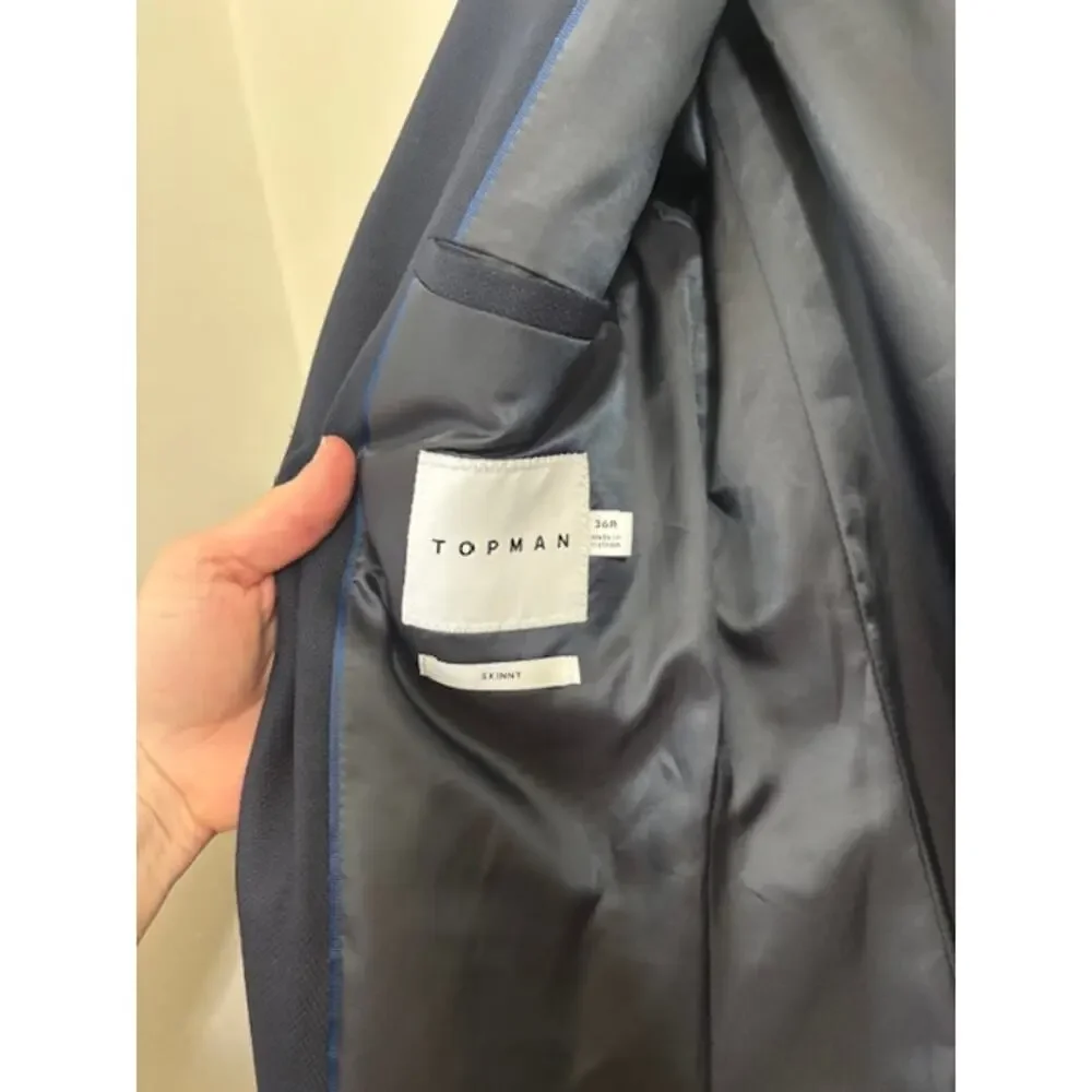 Topman Men’s Skinny Fit Navy Blue Solid Two Button Sport Coat Blazer 36R NEW